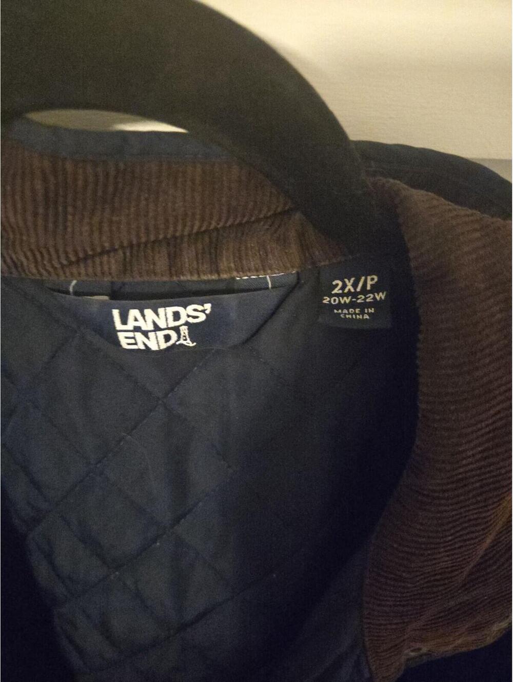 Lands' End Women's Plus 2X/P Navy Diamond Quilted Jacket with Corduroy Collar - Picture 2 of 5